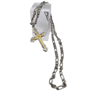 Mens Necklace Cross Cable Chain Stainless Steel Faith Two Tone Jewelry